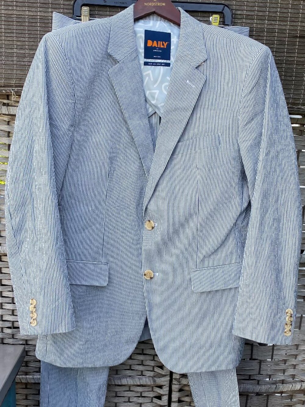 Daily OppoSuits Blue White Striped Cotton Seersucker 2 Piece Suit Belmont Stakes